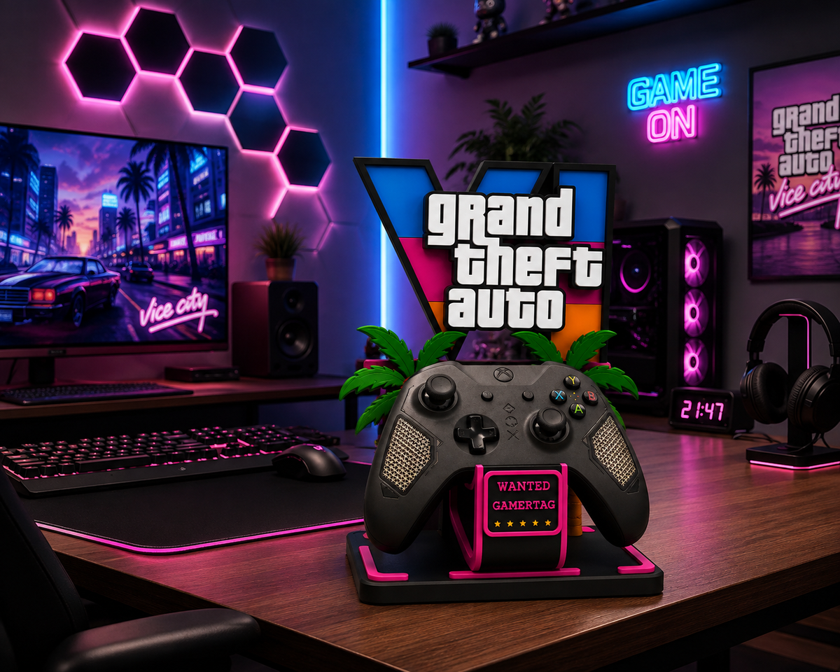 GTA Vice City Inspired Controller Stand – Custom Gamertag Gaming Decor
